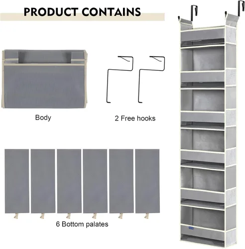 Miniatura 7 de Organizador sobre la puerta, 6 estantes y 12 bolsillos laterales, almacenamiento sobre la puerta para baño, dormitorio, guardería, organizadores