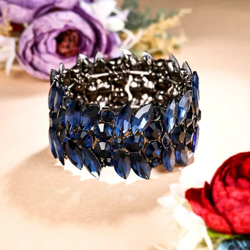Miniatura 3 de EVER FAITH Pulsera elástica para mujer, diseño de marquesa de cristal art déco, cadena de mano, joyería nupcial para boda