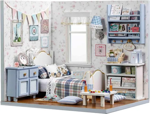 Miniatura 9 de Spilay Casa de muñecas Kit de muebles de madera en miniatura, mini casa de muñecas hecha a mano con LED, escala 1:24, juguetes creativos