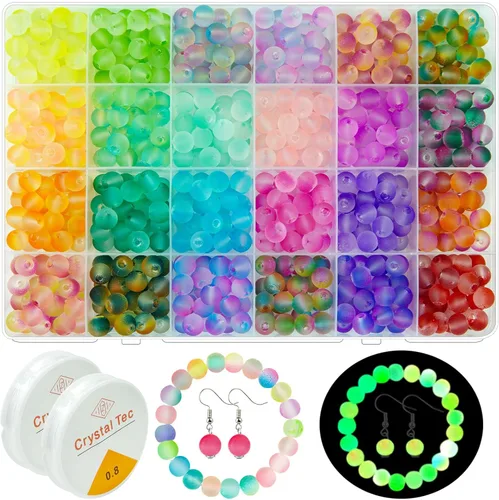 630 cuentas de vidrio para la fabricación de joyas, 24 colores de 0.315 pulgadas que brillan en la oscuridad, cuentas de vidrio para hacer pulseras,