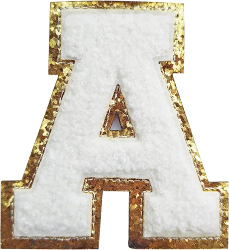 Miniatura 117 de SPRT - Parches de letras de chenilla universitaria con purpurina, parche de letras blancas para planchar con letras del alfabeto para disfraz