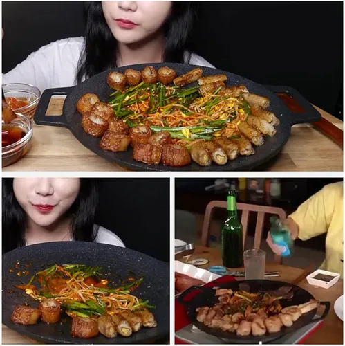 Miniatura 6 de Sartén coreana, parrilla coreana para barbacoa, sartén circular antiadherente para estufa de exterior del hogar, sartén con revestimiento