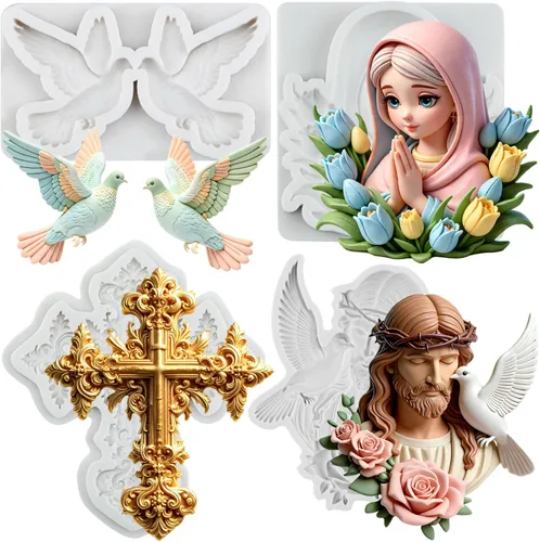 Miniatura 13 de Sijiangmold Molde de silicona cruzada para comunión, cáliz, paloma, fondant, bautismo, pastel, para bautismo, fiesta, decoración de pasteles
