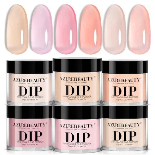 Miniatura 9 de AZUREBEAUTY Juego de uñas en polvo de inmersión, 6 colores con purpurina, rojo, verde, plateado, dorado, kit de iniciación de polvo de inmersión