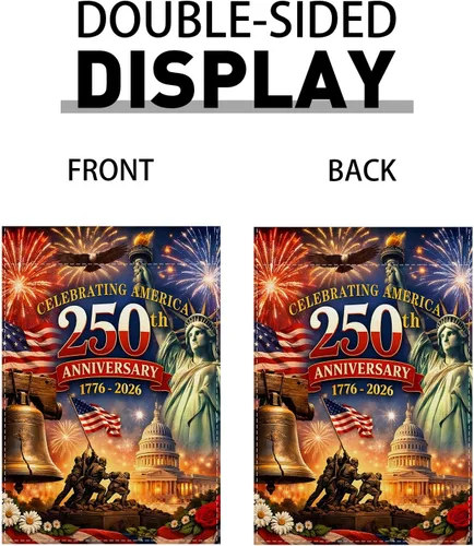 Miniatura 7 de Bandera de jardín de Estados Unidos del 250 aniversario 1776-2026, decoración de 250 años de cumpleaños, decoración y suministros para fiestas