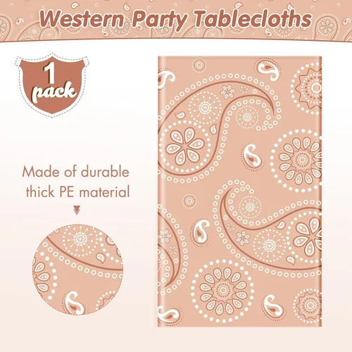 Miniatura 3 de Tatuo Mantel de fiesta del oeste con estampado de cachemira, mantel de bandana, mantel de plástico rectangular con flores para fiesta temática