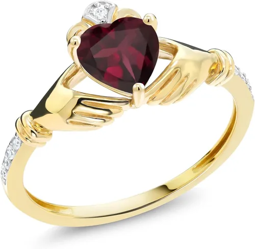Miniatura 96 de Gem Stone King Anillo de compromiso claddagh celta irlandés de oro amarillo de 10 quilates con piedra preciosa en forma de corazón de 0.236 in