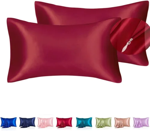 Miniatura 21 de Juwenin Bedding, funda de almohada de satén sedosa súper suave y lujosa con cremallera (funda de almohada de satén sedoso para el cabello), juego