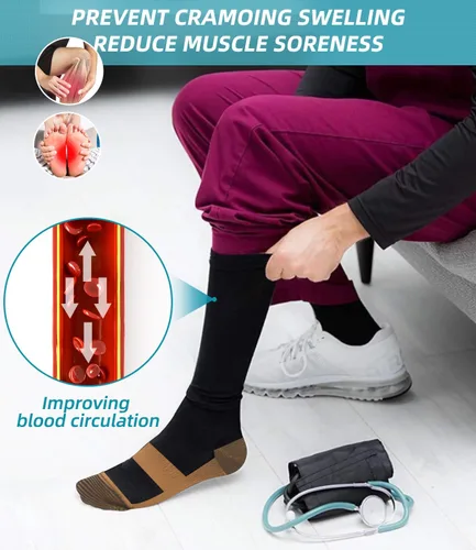 Miniatura 2 de FuelMeFoot Calcetines de compresión para mujeres y hombres, calcetines altos de apoyo graduado para enfermeras, viajes, atléticos