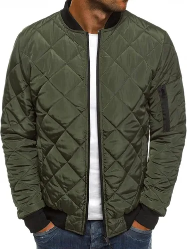 Miniatura 2 de Chaquetas de bombardero acolchadas para hombre, para otoño e invierno, ligeras, con cremallera completa, cuello acanalado, con cuello acanalado