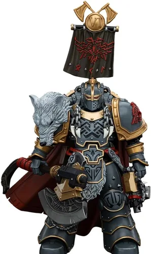 Miniatura 3 de JOYTOY 1/18 Warhammer 40,000 Figura de acción Space WolvesLegion Praetor con hacha de poder y escudo de combate, colección modelo 15 años + regalo