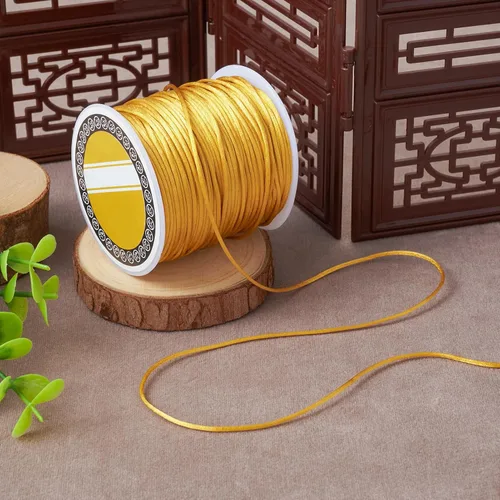 Miniatura 2 de Pandahall - Hilo de nailon trenzado de 0.039 pulgadas (0.039 in), cordón de satén para anudar, trenzar cuentas y hacer joyas (vara dorada)