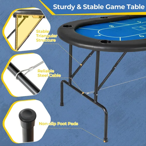 Miniatura 5 de Giantex mesa de póquer plegable de 72 pulgadas, mesa de cartas plegable para 8 jugadores con 8 portavasos, superficie de fieltro de grado casino