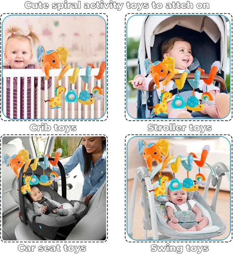 Miniatura 7 de Juguetes de asiento de automóvil para bebé, juguete de cochecito de actividad en espiral para bebés de 0 a 6 meses, juguetes colgantes para bebés