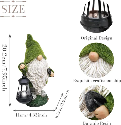 Miniatura 2 de TERESA'S COLLECTIONS Estatua de Navidad al aire libre para el hogar, decoraciones de gnomo de resina con luces solares para exteriores para Verde