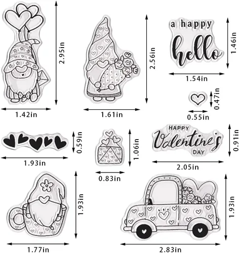 Miniatura 2 de Estivaux Sellos transparentes de gnomos de San Valentín para hacer tarjetas, diario y álbumes de recortes, sellos de goma para camiones de corazón