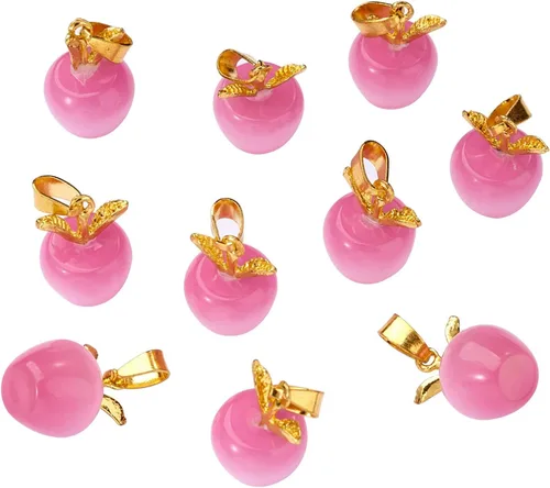 Miniatura 8 de 10 dijes de piedra preciosa de manzana, cristal de cuarzo curativo, colgantes de piedra natural, hebilla de oro verde para joyería, collares
