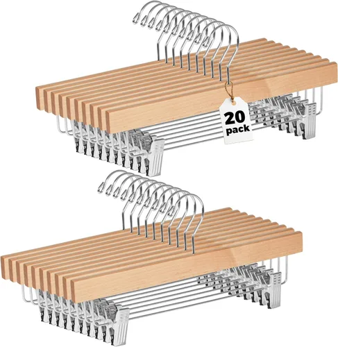 Quality Hangers Perchas de madera para pantalones, paquete de 20 ganchos giratorios para ropa, falda de madera de loto, pantalones, pantalones