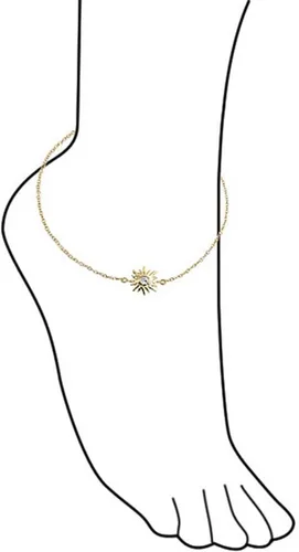 Miniatura 3 de Tobillera Sunburst Sun Shape Beach CZ Accent Tobillera para mujer, chapada en oro de 14 quilates, plata de ley 925, ajustable de 9 a 10 pulgadas