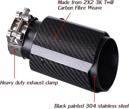 Miniatura 5 de CARMON Puntas de silenciador de tubo de escape de fibra de carbono de sarga real con acero inoxidable 304 pintado en negro