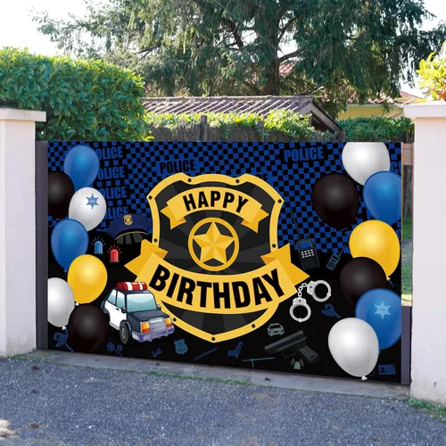 Miniatura 6 de Irenare Decoraciones de fiesta de cumpleaños de policía, suministros de decoración de fiesta de coche de policía, pancarta grande con insignia