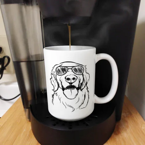 Miniatura 5 de Regalos para amantes de los perros Golden Retriever con gafas de sol Golden Retriever Taza de café, taza de té, color blanco