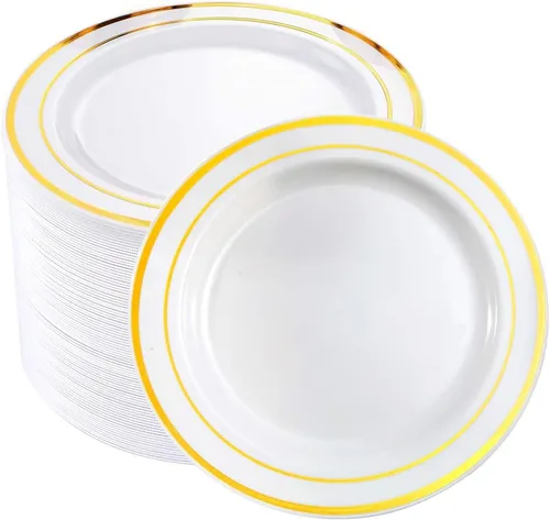 Miniatura 11 de bUCLA 100 platos de plástico plateados, platos desechables de borde plateado de 10.25 pulgadas, ideales para bodas, fiestas