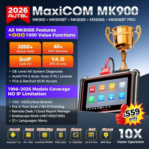 Miniatura 2 de Autel Escáner bidireccional MaxiCOM MK900: herramienta de diagnóstico 2026 hasta de MaxiCheck MX808S MK808S, funciona como MK900-BT MK900BT MX900