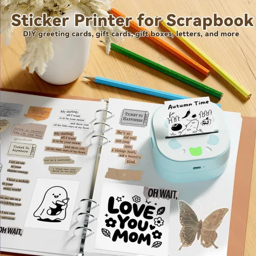 Miniatura 2 de PrintPods - Mini impresora de calcomanías para niños, impresora de fotos térmica portátil Bluetooth con 3 rollos de papel, impresora portátil