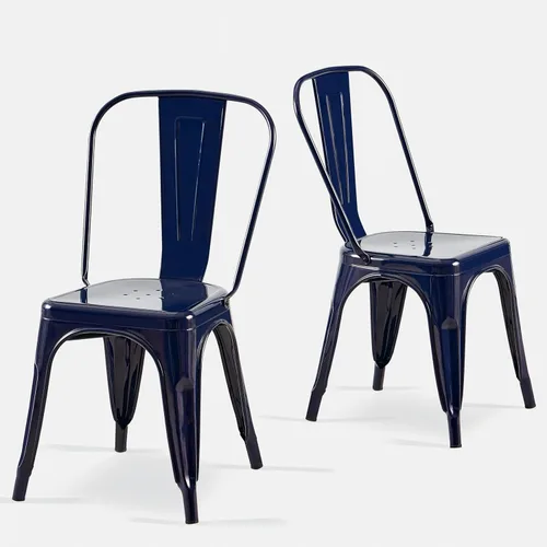 Miniatura 20 de Juego de 8 sillas de comedor de metal verde alpino, sillas de cocina apilables retro estilo granja, sillas laterales de acero verde oscuro para café
