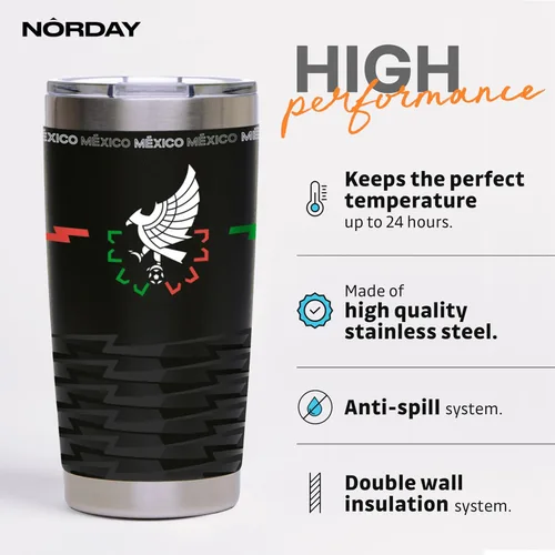 Miniatura 2 de NORDAY Vasos de acero inoxidable de 20 onzas, color negro, Copa de fútbol de México, vaso aislado con tapa, temperatura de hasta 24 horas