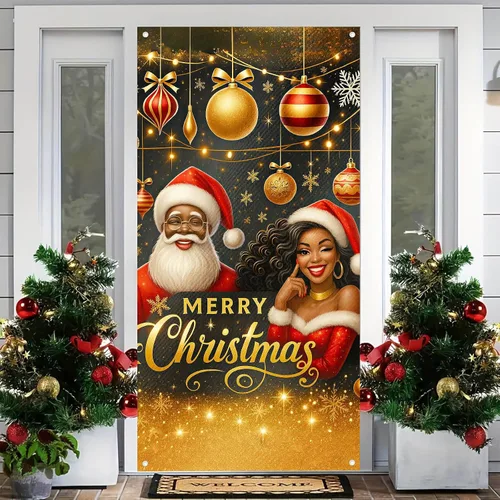 Miniatura 4 de BlissYard Cubierta de puerta de Feliz Navidad de 71 x 35 pulgadas, pancartas para puerta de porche delantero, decoración de invierno, Papá Noel