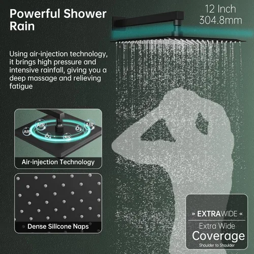 Miniatura 3 de Hoimpro Juego de sistema de ducha con cabezal de ducha mezclador de lluvia de baño de 12 pulgadas y ducha de mano montada en la pared, combo