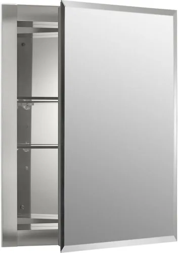 Kohler CB-CLR1620FS - Armario de medicinas para baño sin marco, puerta única, borde biselado rectangular, espejo de gabinete de baño, estantes