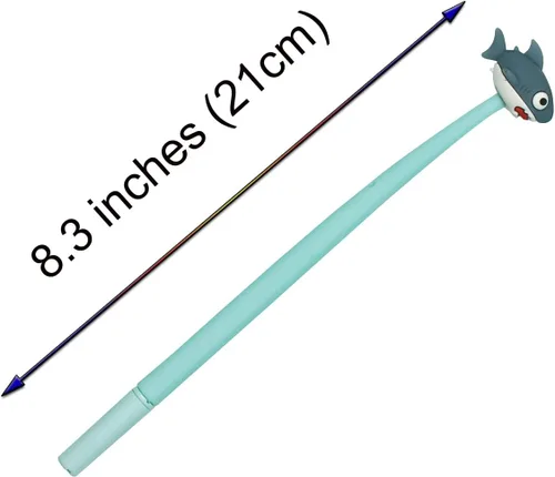Miniatura 3 de 8 Uds. Lindos bolígrafos de tiburón novedosos bolígrafos de gel de animales de goma suave bolígrafos de pescado pluma flexible 0.020 in tinta negra