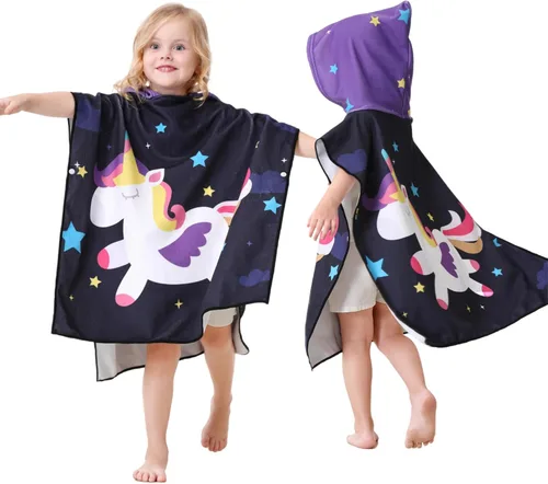 Miniatura 9 de Toalla de playa con capucha de microfibra ligera para niños, niños pequeños, baño / alberca / poncho de natación, encima del traje de baño.