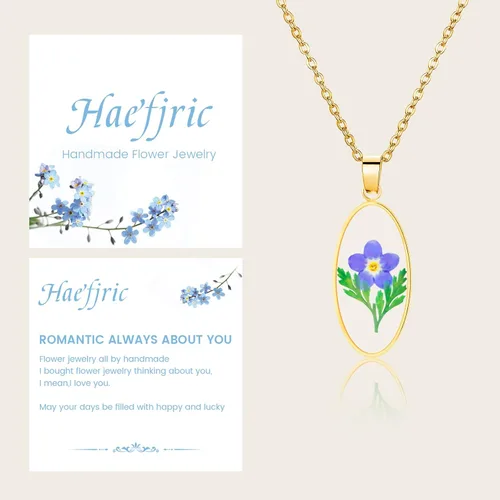Miniatura 43 de Collar de flores silvestres prensadas con encaje de Forget-Me-Not y Queen Anne Collar de flores prensadas de oro Collares hechos a mano