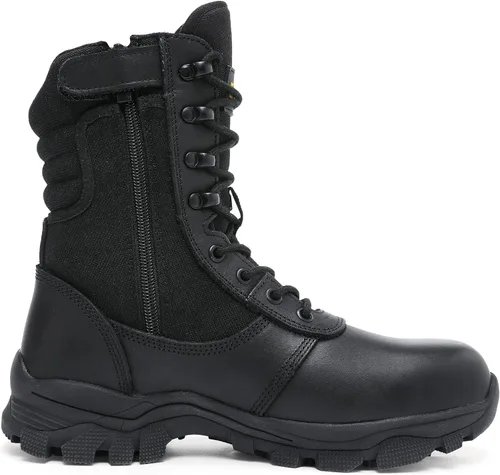 DahWe Botas tácticas para hombre de 8 pulgadas con puntera de acero y cremallera lateral, ligeras y cómodas para combate militar, senderismo,