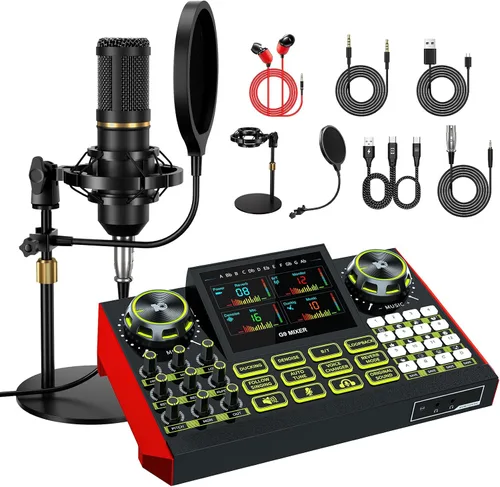 Miniatura 9 de G9 Equipo de DJ y podcast Tarjeta de sonido en vivo para transmisión, interfaz de audio, mezclador de DJ, tarjeta de sonido/micrófono de condensador