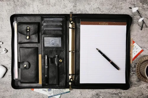 Miniatura 4 de DUKE&COW Cartera de cuero con carpeta de 3 anillos, folio ejecutivo personalizado, carpeta de cuero grabada, regalo personalizado para hombres