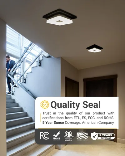 Miniatura 7 de Sunco - Lámpara de techo LED cuadrada de 8 pulgadas, montaje empotrado, negro, alto brillo, 1800 lm, CCT seleccionable 3000 K/4000 K/4500 K/5000