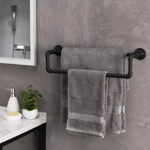 Miniatura 3 de MyGift Toallero doble para baño, toallero de baño montado en la pared, soporte para toallas de mano, decoración rústica de baño de granja, tubo