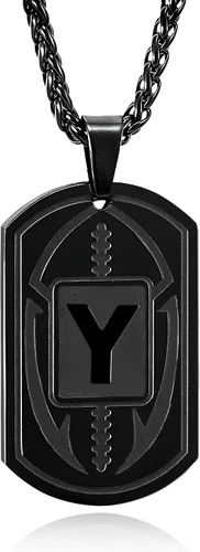 Miniatura 49 de Graduation Gifts - Football Initial Necklace for Men Boys Kids Teen Dog Tag Stainless Steel Black Letter Pendant Sport Football Athletes Jewelry