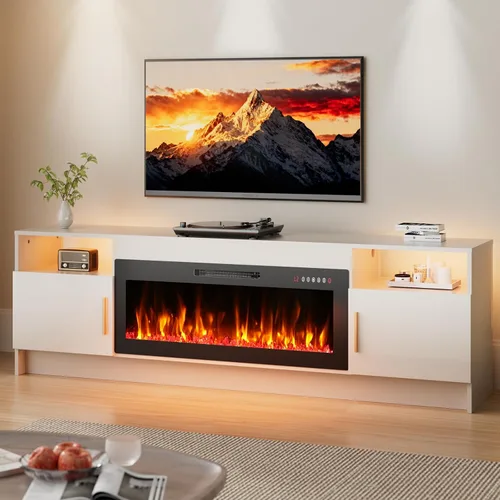 Miniatura 12 de EAG Soporte de TV con chimenea para TV de 65 pulgadas, soporte de TV con chimenea eléctrica de 18 pulgadas, centro de entretenimiento con estantes