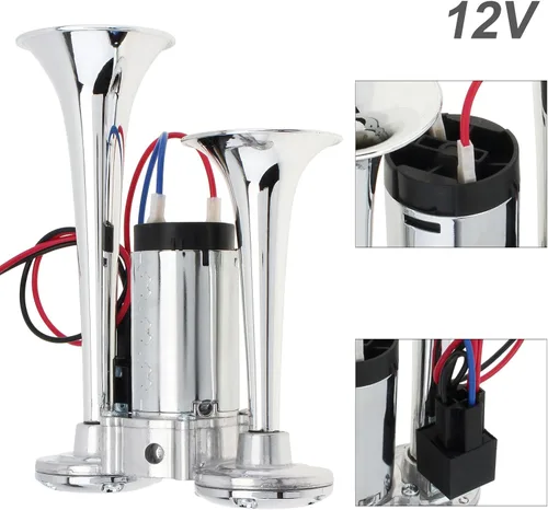 Miniatura 3 de Bocina de aire de 12V para camión, kit de bocina eléctrica súper fuerte de 600DB con doble trompeta y compresor para coches, camiones, trenes