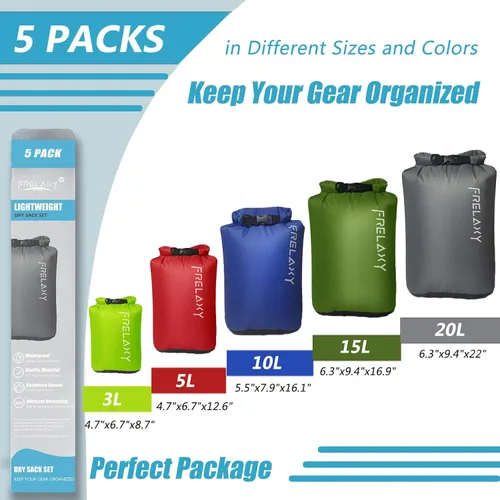 Miniatura 2 de Frelaxy Bolsa seca de 3 unidades/5 unidades, saco seco ultraligero, bolsas para exteriores que mantienen el equipo seco para senderismo, mochileros