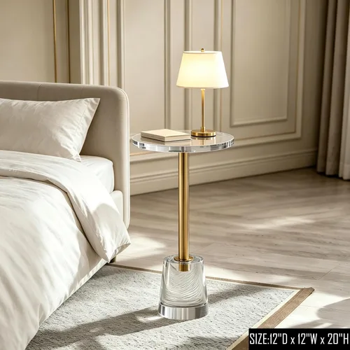Miniatura 4 de Mesa auxiliar de acrílico para muebles, mesa auxiliar redonda pequeña transparente para sala de estar, dormitorio, oficina, mesita de noche moderna