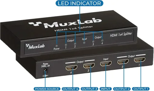 Miniatura 2 de MuxLab Divisor HDMI 1x4 1 en 4 salidas, soporta 3D 4K @30HZ Full HD 1080P @ 60Hz para Xbox PS4 PS3 Fire Stick Roku Blu-Ray Player Apple TV HDTV