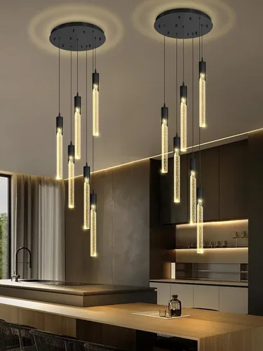 Miniatura 22 de Flashing God Candelabro LED moderno, 10 luces negras regulables, lámpara colgante con control remoto de techo alto para escalera, sala de estar