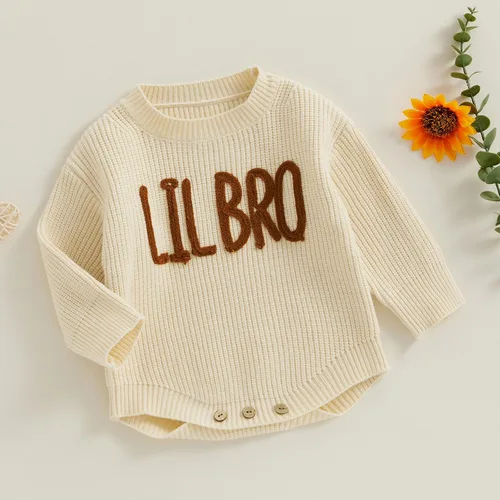 Miniatura 3 de Emmababy Suéter de punto grueso para bebé, sudadera bordada con letras bordadas de gran tamaño, traje de otoño